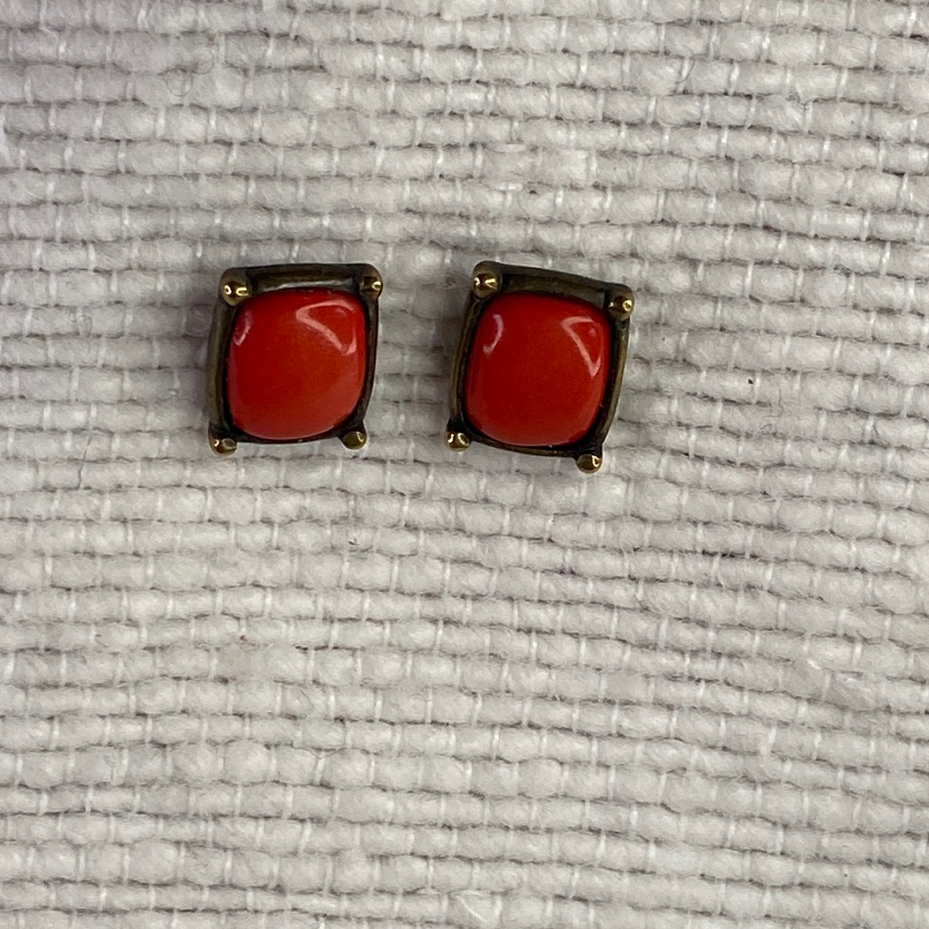 Red Rectangle Post Earrings